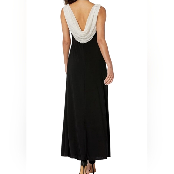 Cachet Cowl Neck Drape Column Gown Black Sleeveless Embellishment - Picture 2 of 8